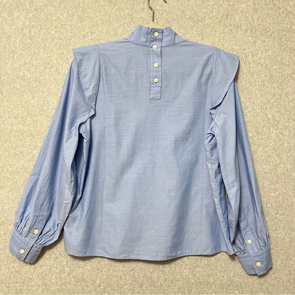 Everlane Ruffle Shoulder Mock Neck Blouse Top NWT Size 2 Light Blue Office - Picture 6 of 10
